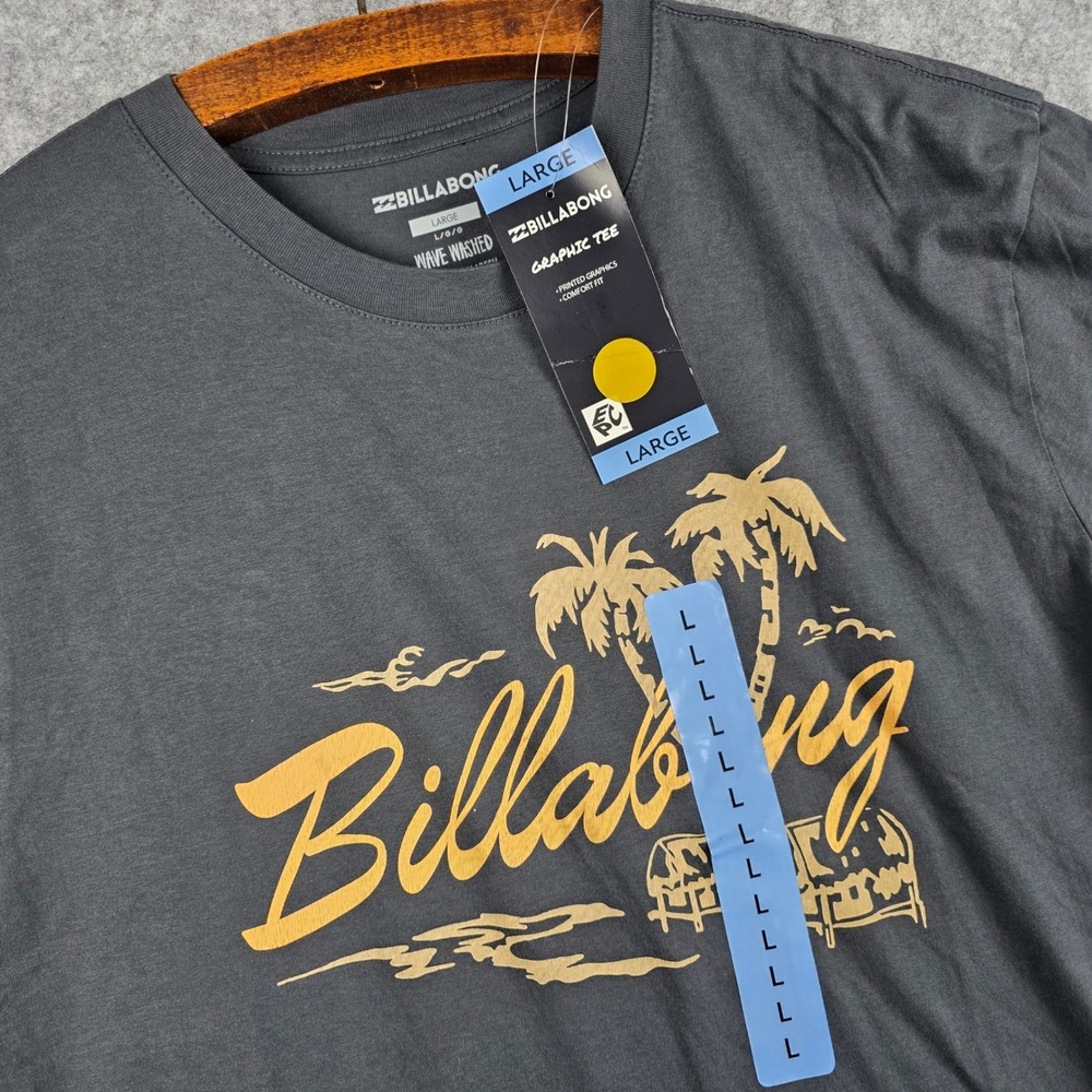 Billabong Mens Wave Washed Graphic Tee Navy Blue Palm Tree Shirt Large
